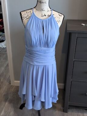 Light Blue Halter Neck Cocktail/Bridesmaid Dress
